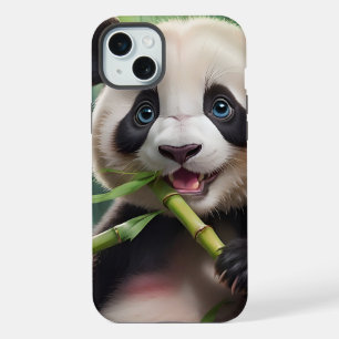 Coque iPhone 15 Plus Panda Mignon Mangeant du Bambou