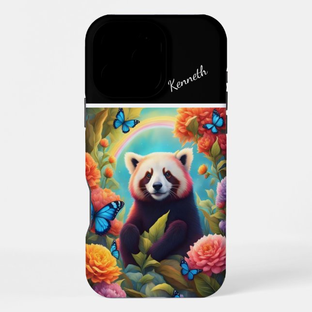 Coque iPhone Panda roux en fleurs (Verso)