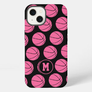 Etui iPhone 13 panier de basket-ball rose féminin motif monogramm