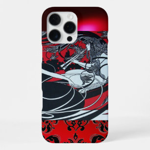 COQUE iPhone 16 PRO MAX PANNEAU ART NOUVEAU, DAMAS ROUGE NOIR BLANC