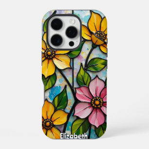Coque iPhone 16 Pro Panneau de fleurs en verre coloré vibrant