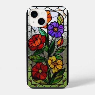 Coque Pour iPhone 14 Panneau de verre coloré représentant des fleurs vi