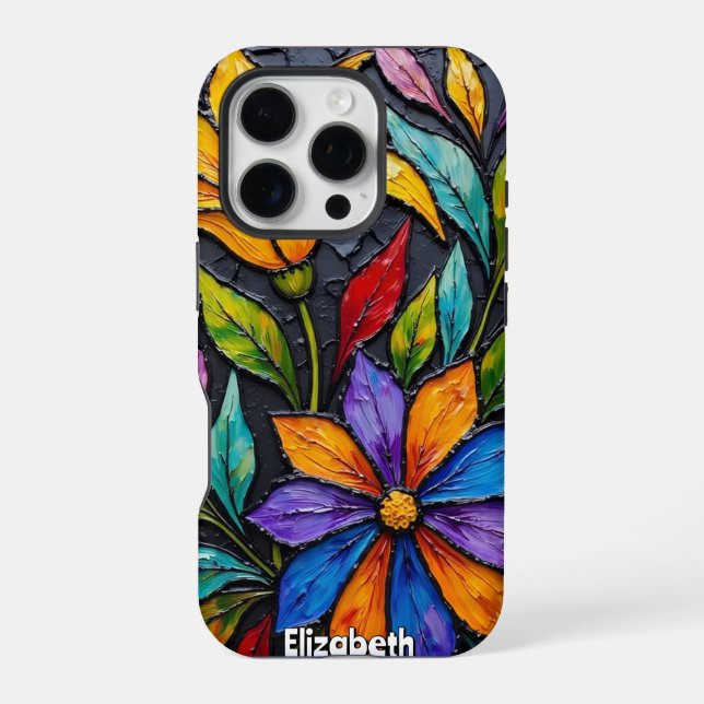 Coque iPhone Panneau de vitrail floral (Verso)