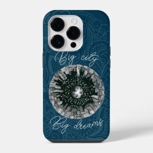 Coque Pour iPhone 14 Plus Panorama noir et blanc de la ville sous la Lune