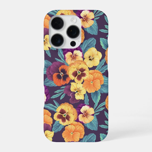 Coque iPhone Pansies sur violet de prune (Verso)