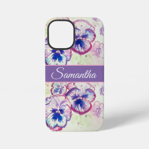 Coque iPhone 12 Mini Pansy Violet Lilas Aquarelle florale Fleur Télépho