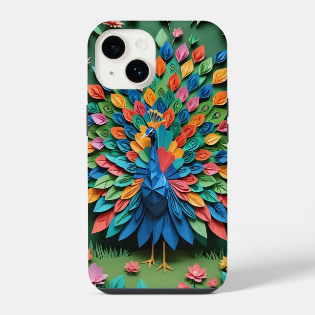 Coque iPhone Paon en origami (Verso)