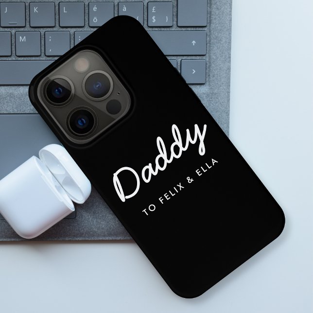 Coque iPhone Papa | Modern Kids Names Fête des pères Noir (Créateur téléchargé)