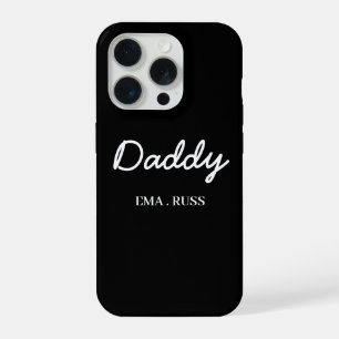 Coque iPhone 15 Pro Papa Moderne Noms des Enfants Fête des Pères Écrit