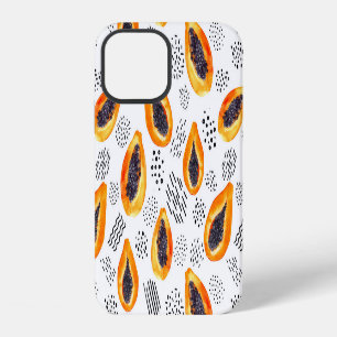 Coque iPhone 12 Papaya fruits : motif d'aquarelle abstraite.