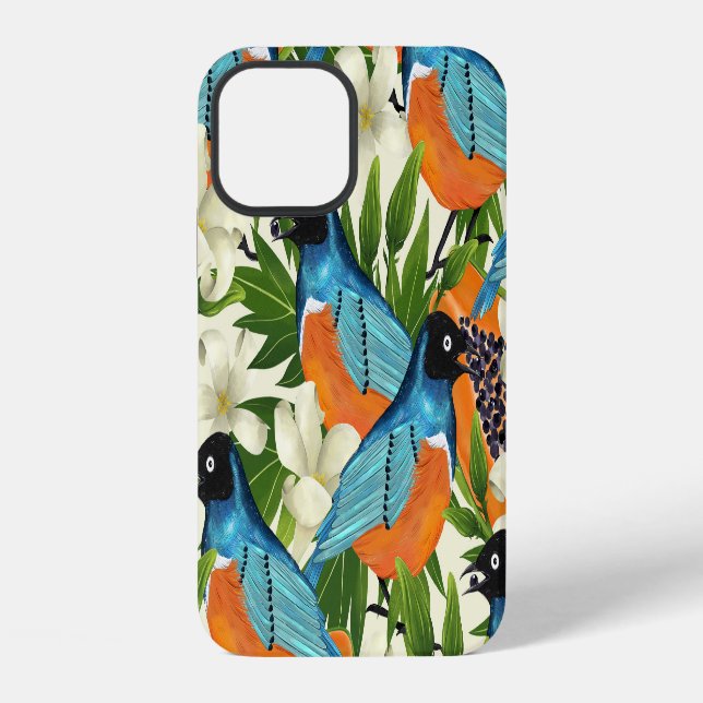 Coque iPhone Papaye tropicale et motif oiseau. (Verso)