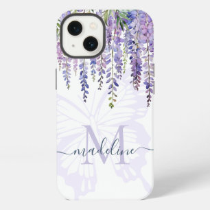 Etui iPhone 13 Papier à lettres monogramme papillon wisteria roma