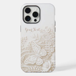 Coque iPhone 15 Pro Max Papier découpé élégant papillon avec cadre floral