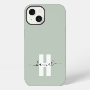 Etui iPhone 13 Papier Minimal Moderne Monogramme Initiale Vert Sa