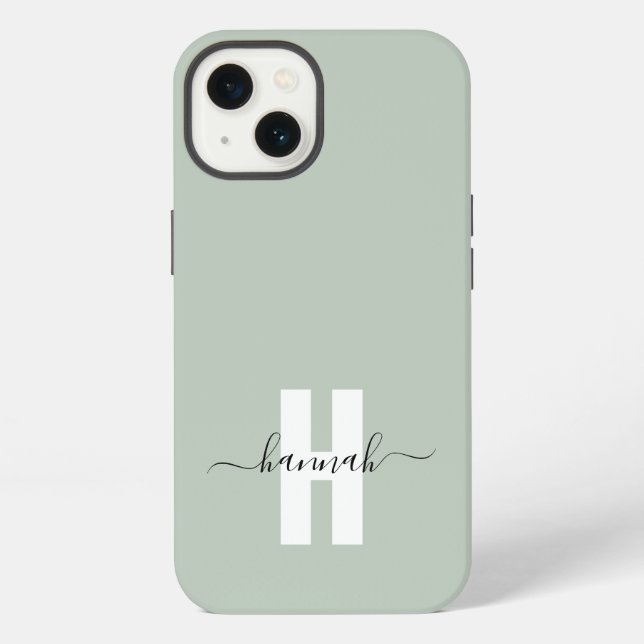 Coque iPhone Papier Minimal Moderne Monogramme Initiale Vert Sa (Verso)