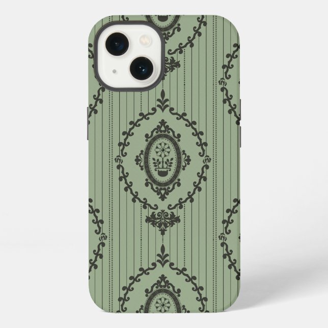 Coque iPhone Papier peint baroque en vert (Verso)