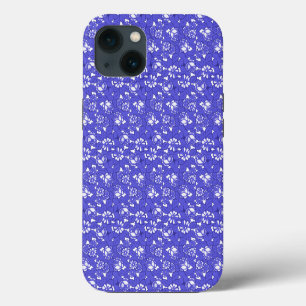 Etui iPhone 13 Papier peint baroque - motif de fleurs bleues