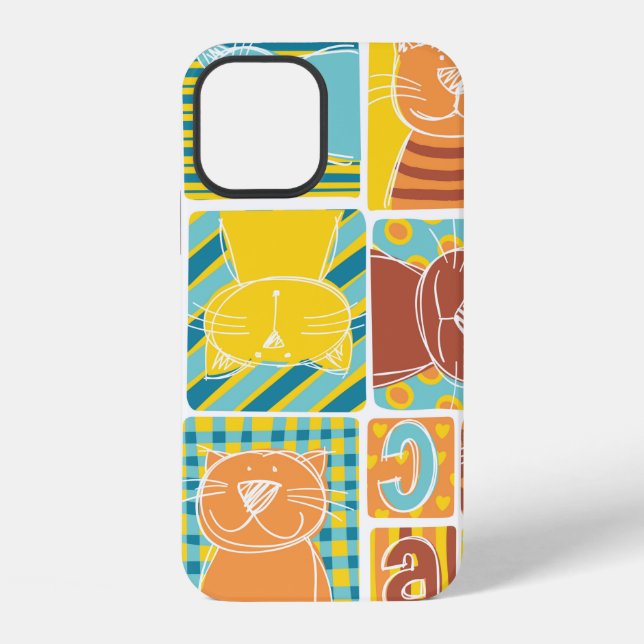 Coque iPhone Papier peint en patchwork de tissu de chat drôle,  (Verso)