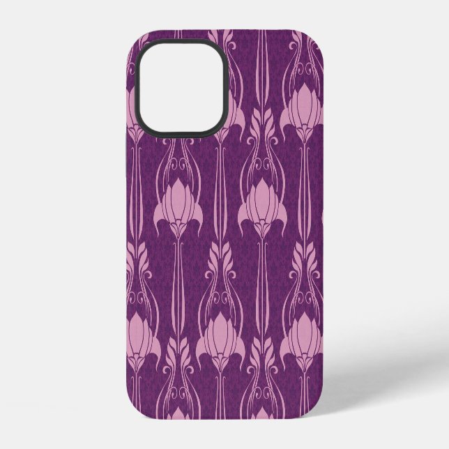 Coque iPhone Papier peint floral motif violet rose (Verso)