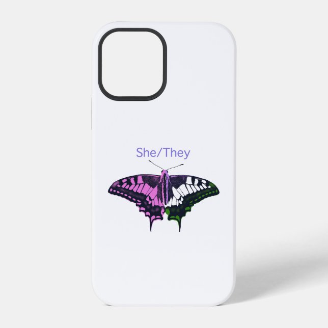 Coque iPhone Papillon à queue noire non binaire (Verso)