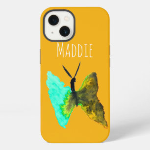 Etui iPhone 13 Papillon aquarelle aqua joli
