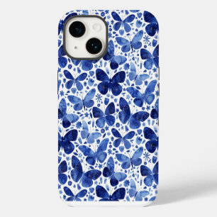 Coque Pour iPhone 14 Papillon Aquarelle Bleue