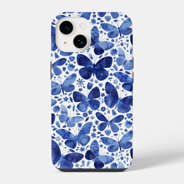 Coque iPhone Papillon Aquarelle Bleue (Verso)