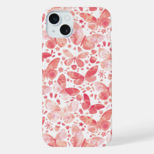 Coque iPhone 15 Plus Papillon Aquarelle Rose