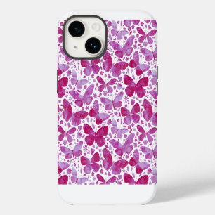 Coque Pour iPhone 14 Papillon Aquarelle Rose Magenta