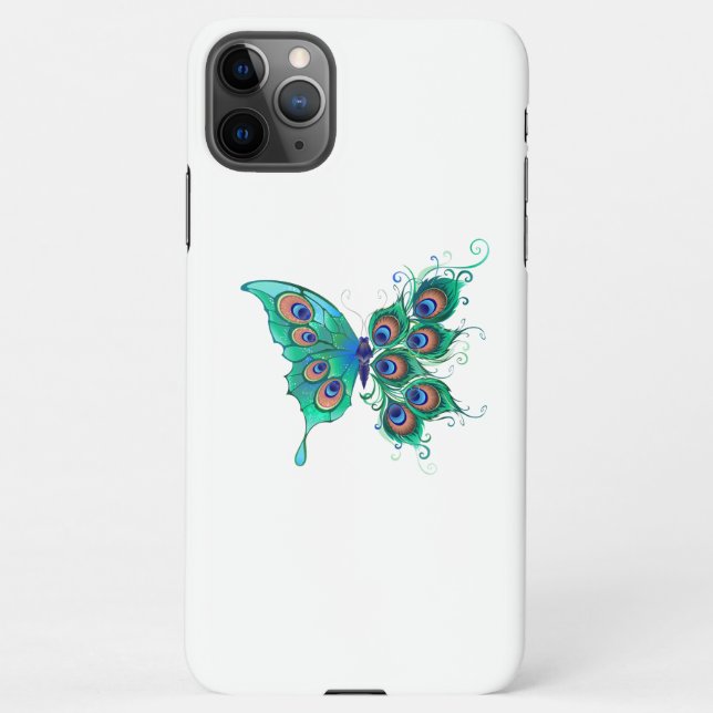 Coque iPhone Papillon aux plumes de paon vert (Dos)