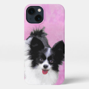Etui iPhone 13 Papillon (blanc et noir) Peinture - Chien Art