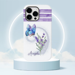 Coque Pour Pour iPhone 14 Pro Max Papillon bleu et lavande personnalisée