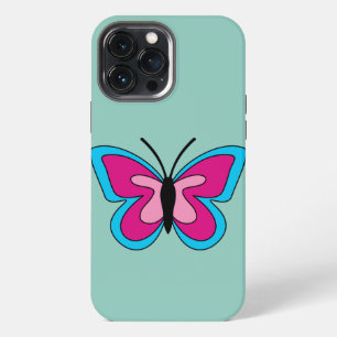 Etui iPhone 13 Pro Max Papillon bleu magenta rose