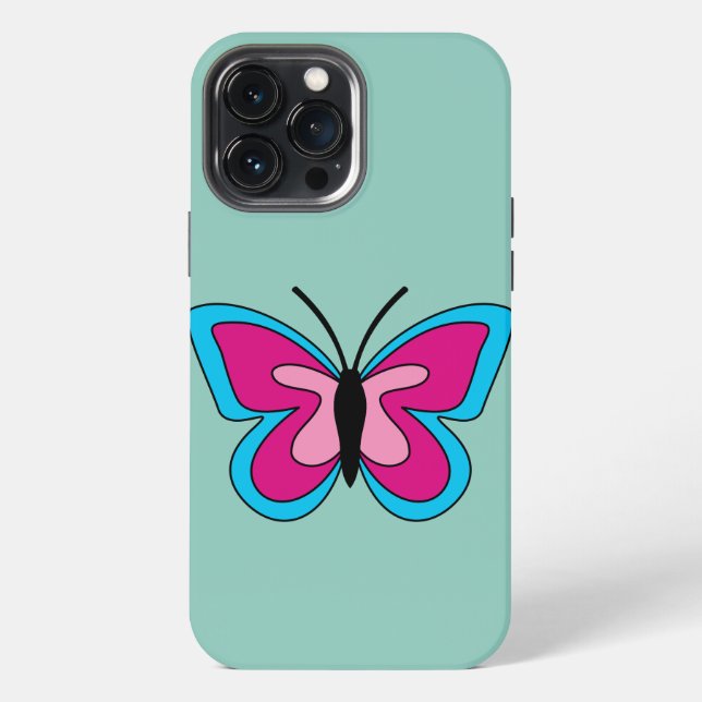 Coque iPhone Papillon bleu magenta rose (Verso)