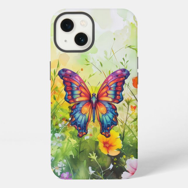 Coque iPhone Papillon Bleu Orange ailes (Verso)