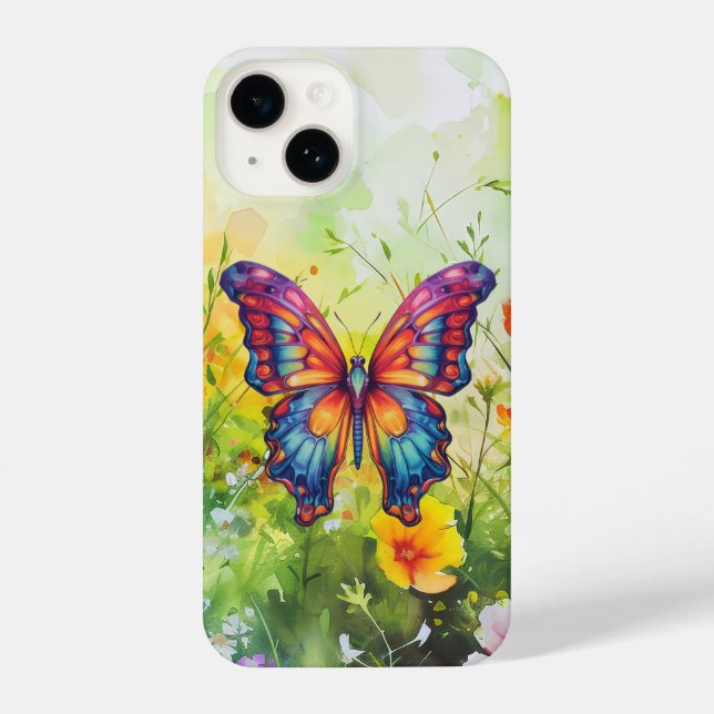 Coque iPhone Papillon Bleu Orange ailes (Verso)