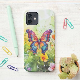 Coque iPhone 12 Papillon Bleu Orange ailes