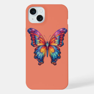 Coque iPhone 15 Plus Papillon Bleu Orange Ailes