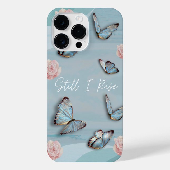Coque iPhone Papillon bleu poudre rose millénaire (Verso)