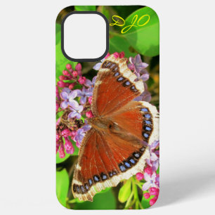 Coque iPhone 12 Pro Max Papillon Brun avec Taches Bleues sur les Lilas Cas