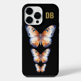Coque Pour Pour iPhone 14 Pro Max Papillon coloré noir Monogramme personnalisé
