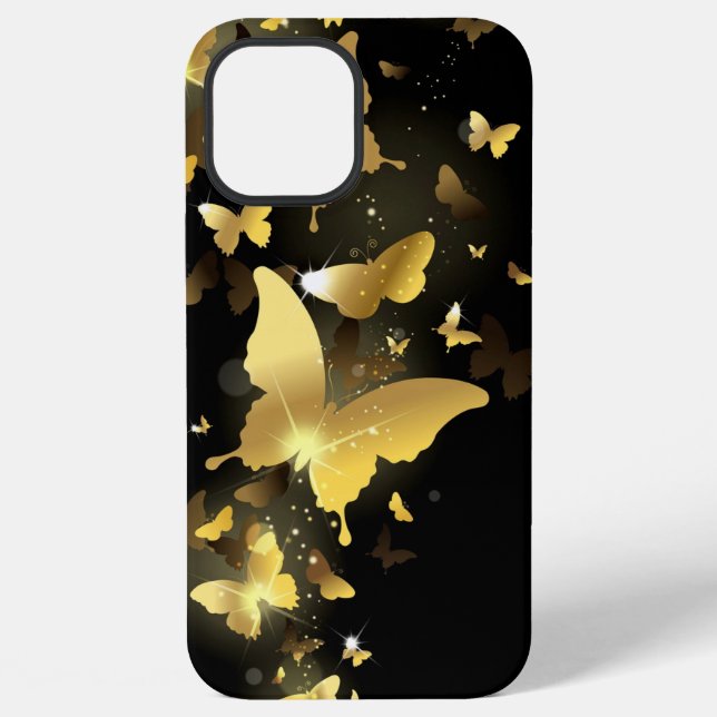 Coque iPhone papillon de couleur or, fond, conception, étincell (Verso)