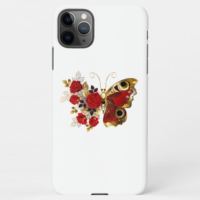Coque iPhone Papillon de fleurs rouges aux roses rouges (Dos)