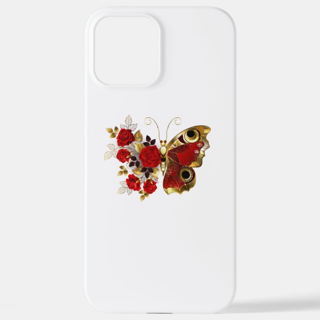 Coque iPhone Papillon de fleurs rouges aux roses rouges (Verso)