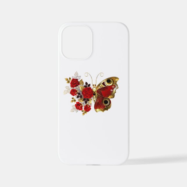 Coque iPhone Papillon de fleurs rouges aux roses rouges (Verso)