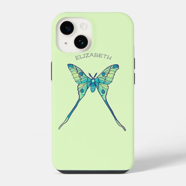 Coque iPhone papillon de lune insecte vert nom (Verso)