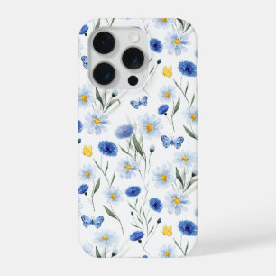 Coque iPhone 15 Pro Papillon de prairie de fleurs sauvages aquarelle b