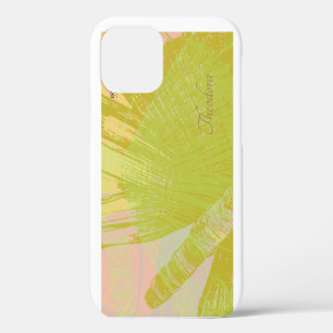 Coque iPhone 12 Papillon doré abstrait violet pastel rose