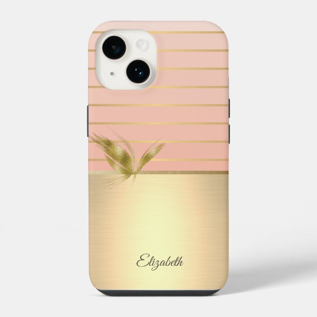 Coque iPhone Papillon doré chic élégant rayé  (Verso)