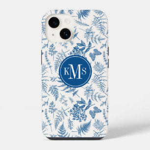 Coque Pour iPhone 14 Papillon du jardin bleu et motif de jardin floral